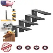 Robust 12 x 6 in Shelf Bracket Set - Black L Shape Brackets for Countertops