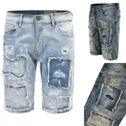 FWRD DENIM Men's Slim Fit Distressed Patched Operator Denim Shorts FW-22986B