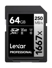Lexar 64GB Professional 1667x SD Card, UHS-II, C10, U3, V60, Full HD, 4K, Up ...