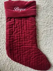 New POTTERY BARN Channel Quilted Velvet Christmas Red Medium Stocking *Bryce