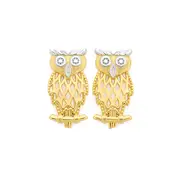 9ct Gold Two Tone Owl Stud Earrings