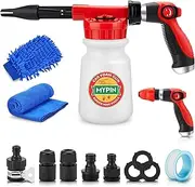Car Wash Foam Gun/Hose Sprayer Kit, 16 IN 1 Cannon, Adjustable with 2.5-6 Ratio Dial Foam Blaster, 1L Bottle, Nozzles, Mitten, 1/2'' Quick Connector for Garden Hose, for Car/Garden Cleaning
