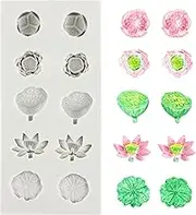 MINFEIDMS Lotus Flower Silicone Molds Lotus Root Fondant Mold Lotus Leaf Chocolate Mold for Cake Decoration Cupcake Topper Candy Polymer Clay Gum Paste