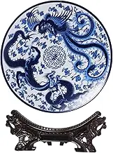 1 Set Blue and White Porcelain Decorative Ceramic Plate with Stand Chinese Style Artware for Home for Tabletop Display and Elegant Gatherings