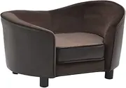 'vidaXL Plush Dog Sofa with Faux Leather Cover and Anti-Slip Wooden Legs, Brown, Designed for Small Dogs and Cats