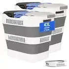 43L+43L Collapsible Laundry Baskets plastic, Pop Up Laundry hamper/Storage Co...