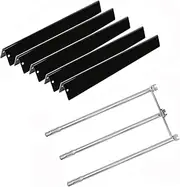 Hongso 7536 7508 Gas Grill Burner Tube Set and Porcelain Steel Flavorizer Bars for Weber Spirit E310 320 (with Side Mounted Control Panel Older Model) Genesis Silver Gold Platinum B C 7537
