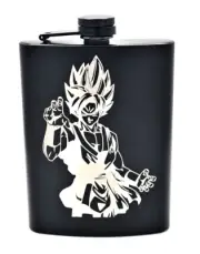Liquor Hip Pocket Flask and Funnel, Engraved Anime DBZ Goku Art Drinking Gift