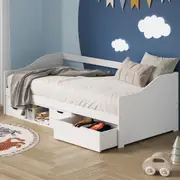 Oikiture Kids Bed Frame Single Daybed with Trundle Storage Drawers Timber White