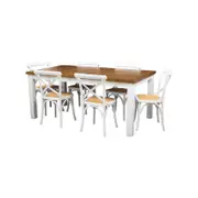 Norah 7pc Dining Set Table 180cm Solid Acacia Wood White Crossback Chair
