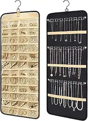 [MKUCCD] Hanging Jewelry Organizer - Large Double-Sided Jewelry Storage Butterfly Necklace Holder Earrings Holder Organizer with Metal Hook for Door Closet Wall - Black (Black)