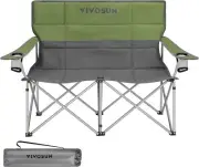 VIVOSUN Double Camping Chair, Fully Padded Folding 52"x21"x37.5", Green-gray