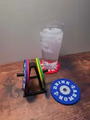 Weight Plate Coaster Set of 4 And Rack Holder - Non Slip Drink Coasters - Gift,