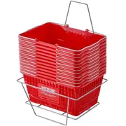 Shopping Basket, Set of 12, 21L Durable Plastic Grocery Basket with Metal Handle and Stand, 425 x 305 x 218 mm Portable Shop Basket Bulk Used for Retail Store Supermarket Grocery Shopping,