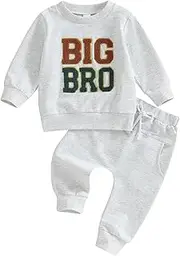 [Xeadoffubio] Baby Boys Autumn Outfit Brothers Matching Trousers Set Lil/Big Bro Print Sports Suit Long Sleeve Lil/Big Bro Letters Embroidery Sweatshirt + Elastic Trousers Baby Boys Autumn Clothing Set