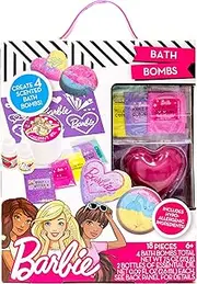 Barbie Make Your Own Bath Bomb Kit by Horizon Group USA, DIY Four Custom Colorful & Sweet-Smelling Bath Bombs, Includes Stencil, Glitter, Molds, Fragrances & More, Pink, Yellow, Teal & Purple
