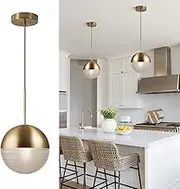 BOKT Mid Century Modern Globe Pendant Light Large Single Gold Kitchen Island Pendant Lighting Glass Globe Adjustable Nordic Round Ball Hanging Light Fixture for Dining Room Foyer