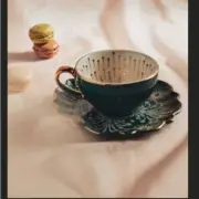 New Anthropologie Catherine Martin Starry Night Teacup Saucer Art Deco Green