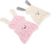 IWOWHERO 2pcs Women Bathing Hats Quick Dry Hair Towels Soft Coral Fleece Drying Caps with Cute Bunny Ears Elastic Comfortable Hair Wraps