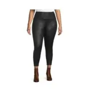 Terra & Sky Women's Plus Skinny Leggings Black Leather Look Size 4X (28W-30W)