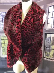 Catherine Malandrino XS NWT Vest Red Black Women's Faux Fur Vest Open Drape