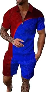 [Generic] Tuxedo Shawl Lapel Casual Shirt and Shorts Sets Two Summer Outfits Zip Tracksuit Set All Tux