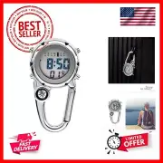 Digital Compass Clip Watch: Black White Men Fob Watches Waterproof Carabiner ...