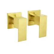 Brushed Gold Square 1/4 Turn Twin Bath Shower Taps Hot Cold Basin Vanity Mixer Wall Set
