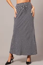 Black Geo Slip Skirt Maxi Drawstring Waist - Size 14, Women's Maxi Skirt