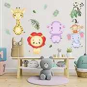 Amimagen Baby Jungle Animals Wall Stickers - Forest Elephant Giraffe Hippo Lion Wall Decals - Nursery Kids Girls Boys Room Daycare Playroom Classroom Wall Decor