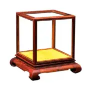 New Rosewood Trim Display Case Transparent Glass Doll Art Jewelry Dust Cover