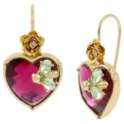 Betsey Johnson Stone Heart Drop Earrings | Purple Red Faceted Stone |