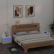 Bedside Tables 2 Pcs with RGB LED, White Nightstand for Bedroom or Living Room, Wooden Drawer Night Stands, Storage Furniture 60x35x40 cm