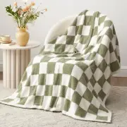 Checkered Throw Blanket Microfiber Soft Cozy Fluffy Warm 50*70 Inch Sage Green
