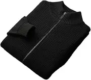 [Dninmim] Men's Wool Cardigan Semi-High Collar Zipper Sweater Coat Business Casual Knit Top