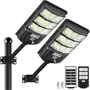 Solar Street Lights Outdoor, 1200W LED Solar Parking Waterproof Light with Motion Sensor Remote Control, 8500K Dusk to Dawn LED Outside Security Flood Commercial Lighting for Yard, Parking Lot