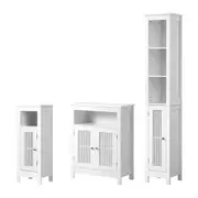 Oikiture Bathroom Cabinet Floor Cupboard Laundry Storage Rattan Door White