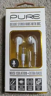 New Sentry Pure Deluxe Stereo Buds With Mic Silver & White Noise Insolation 24