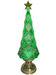 Green Stained PVC Christmas Tree With Gold Trim Snow Globe Ornament - 41cm