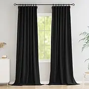 Novecozy 100% Blackout Curtains 90 Inches Long, Linen Thermal Insulated Curtains & Drapes for Bedroom/Living Room, Rod Pocket/Back Tab/Hook Belt/Ring Clips (2 Panels, W50 x L90, Charcoal Grey)