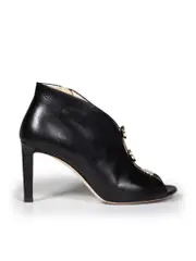 Black Leather Lorna Button Ankle Boots