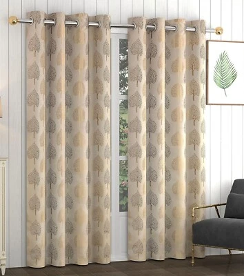 Fabric Curtains for Door, 7 Feet, Pack of 2, Beige Brown,Eyelet