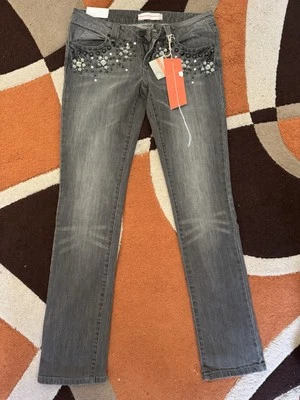 Ladies Topshop Grey Diamonte Skinny Jeans Size 12 Brand New