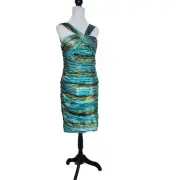 New $565 CARMEN MARC VALVO COLLECTION Silk Dress 12 Built-In Bra Ruched Event