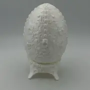 Egg Trinket Candy Container Sovereign Shell With Stand Faberge Like Decor White
