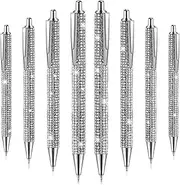 Jeyiour 8 Pcs Rhinestone Pen Bling Diamond Wedding Rhinestones Silver Metal Ballpoint Pen Fancy Sparkly Crystal Retractable Black Ink Pencil for Women Office Birthday 0.7mm(Silver)