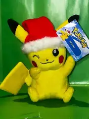 Pokemon TOMY Pikachu 8" Small "WINKIN" Christmas Santa Hat Plush with tag