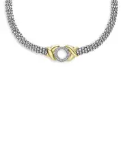 Lagos 18K Yellow Gold & Sterling Silver Embrace Diamond Xo Caviar Bead Collar Necklace, 18