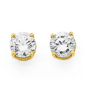 9ct Gold, Cubic Zirconia Round Stud Earrings in Clear