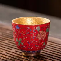 在飛比找ETMall東森購物網優惠-正品純金杯沙金杯子24K黃金茶具純手工陶瓷琺瑯彩功夫茶碗主人